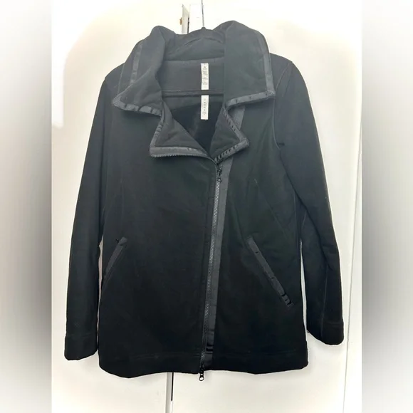 Lululemon Moto Jacket Fleece Black with Asymmetrical Zipper - Picture 3 of 12
